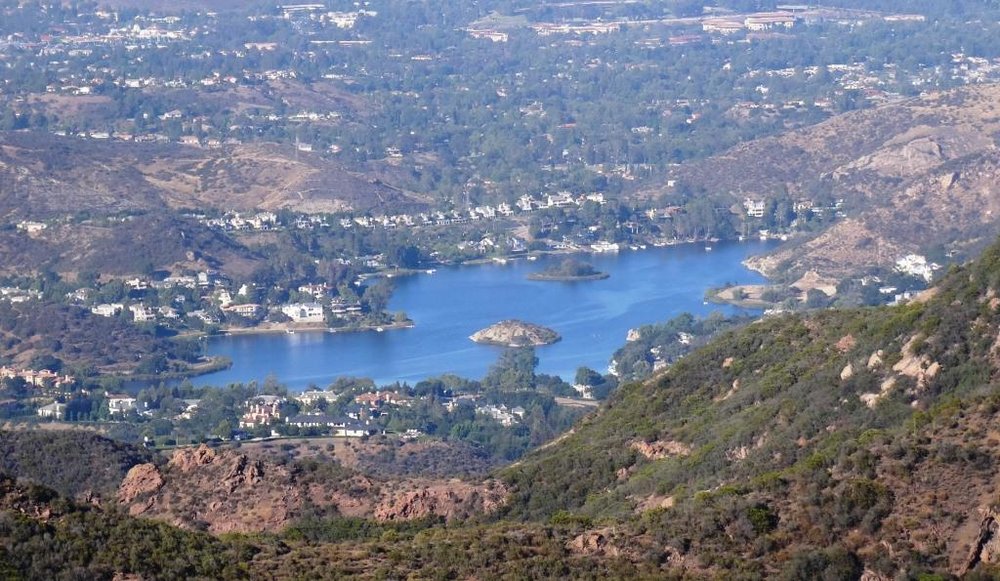 Lake Sherwood as seen from the Sandstone Peak trail in the Santa Monica Mountains