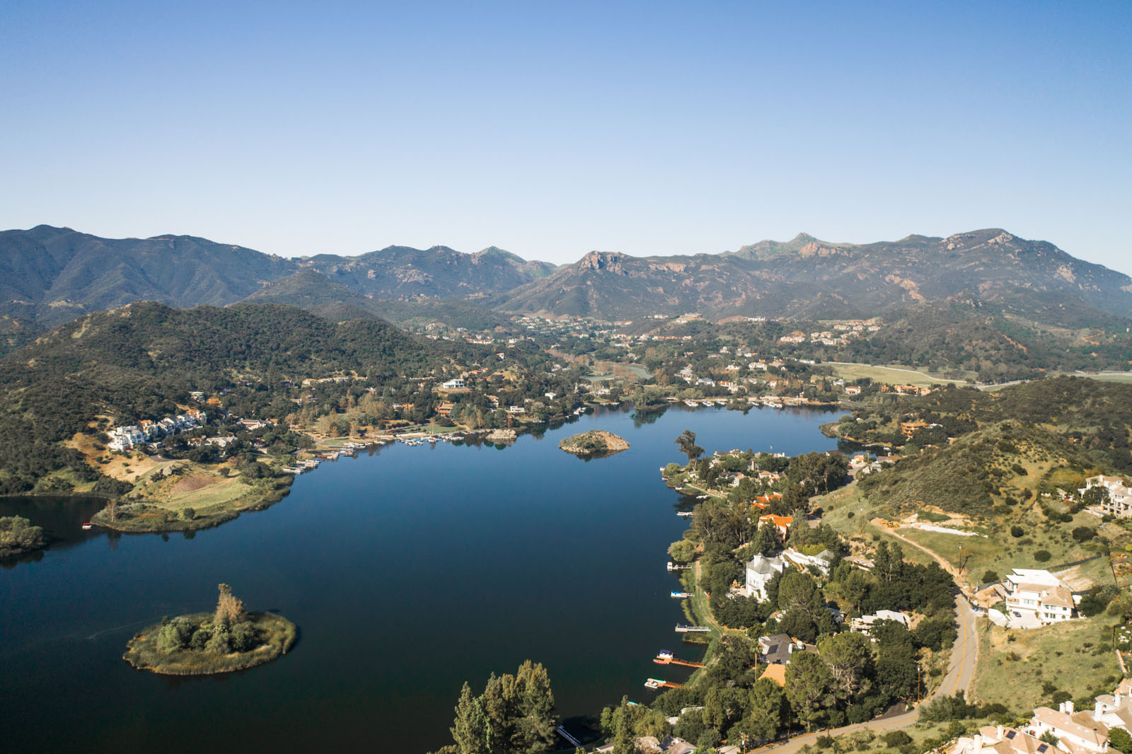 Lake Sherwood from North shore Lake Sherwood north and south shore view